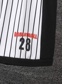 男孩條紋和字母圖案撞色滾邊背心上衣和短褲 - 白色 - 查看 3