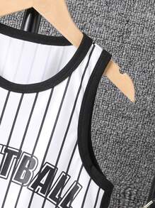 男孩條紋和字母圖案撞色滾邊背心上衣和短褲 - 白色 - 查看 5