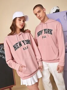 Manfinity 1pc Letter Graphic Drop Shoulder Drawstring Hoodie - Coral Pink - View 3