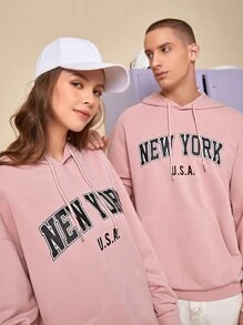 Manfinity 1pc Letter Graphic Drop Shoulder Drawstring Hoodie - Coral Pink - View 5