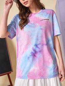 SWAVVY 1pc Tie Dye and Letter Graphic Tee - Multicolor - View 6