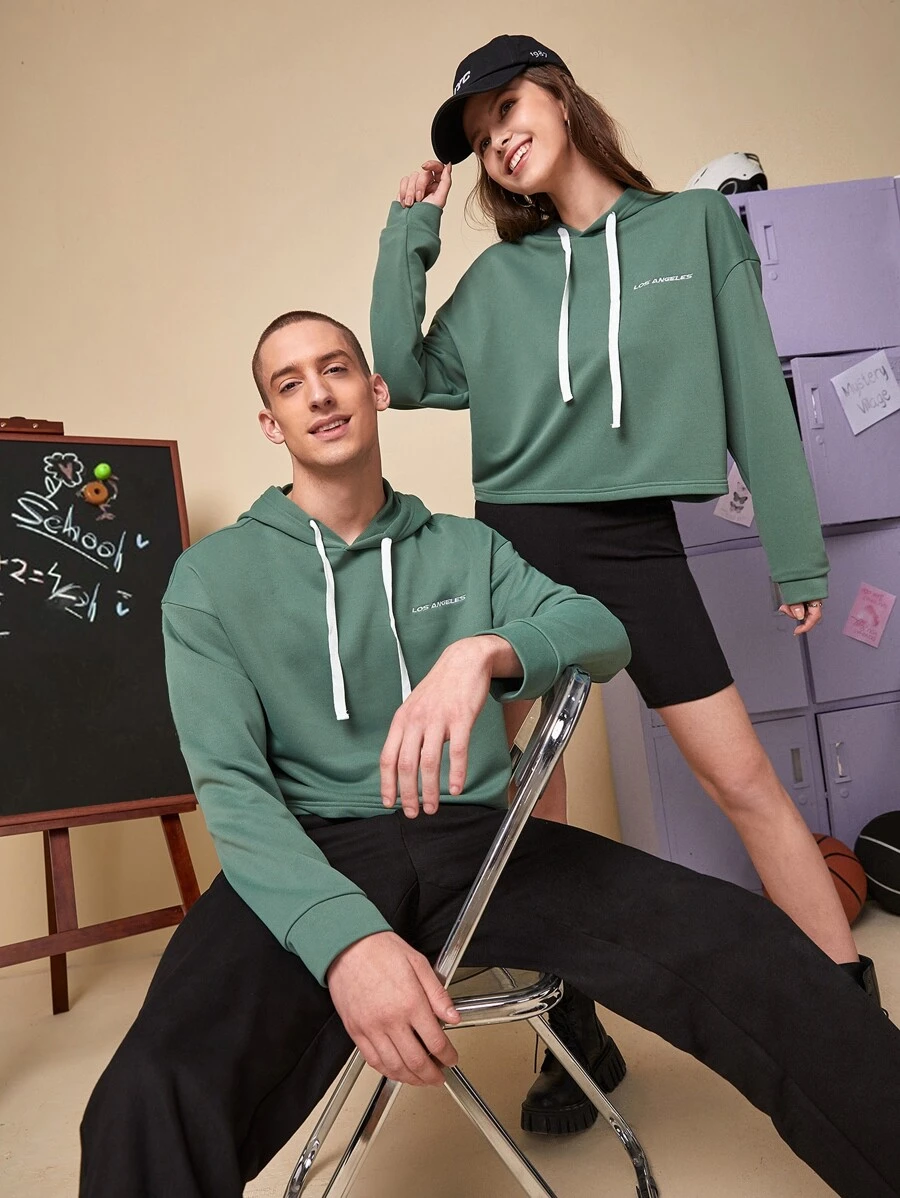 Manfinity RebelGame 1pc Letter Graphic Drop Shoulder Drawstring Hoodie - Green - View 1