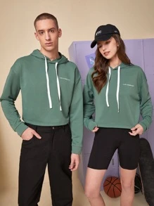 Manfinity RebelGame 1pc Letter Graphic Drop Shoulder Drawstring Hoodie - Green - View 6