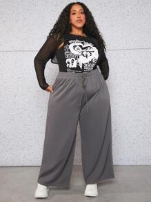 SHEIN CURVE+ Plus Mesh Buckles Shrug Crop Top - Black - View 6