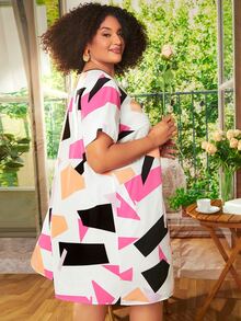 SHEIN CURVE+ Plus Geo Print Tunic Dress - Multicolor - View 2
