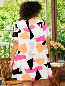 SHEIN CURVE+ Plus Geo Print Tunic Dress - Multicolor - View 3