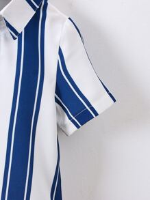 2pcs/Set Baby Boy Elegant College Style Vacation Gentleman Striped Shirt And Shorts Set - Blue and White - View 5