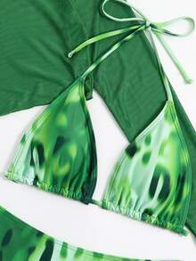 3packs Leopard Halter Triangle High Waist Summer Beach Bikini Set - Green - View 7