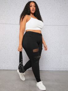 SHEIN CURVE+ Jeans ajustados desgarro crudo - Negro - Ver 5