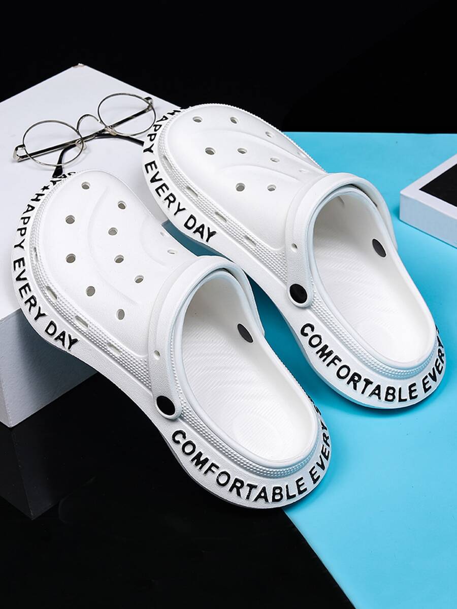 Men Letter Graphic Hollow Out Vented Clogs - White - View 1