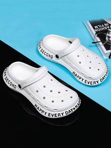 Men Letter Graphic Hollow Out Vented Clogs - White - View 5