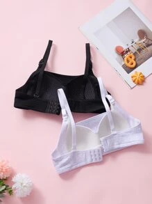 Girls 2pcs Solid Cami Bralet - Black and White - View 2