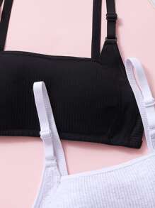 Girls 2pcs Solid Cami Bralet - Black and White - View 3