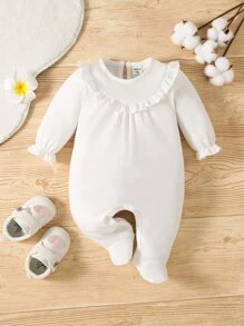 嬰兒荷葉邊荷葉袖連身褲 - 白色 - 查看 1