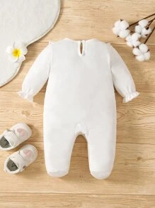 嬰兒荷葉邊荷葉袖連身褲 - 白色 - 查看 2