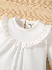 嬰兒荷葉邊荷葉袖連身褲 - 白色 - 查看 6