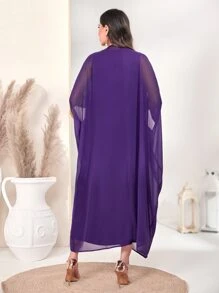 Al Najma Contrast Applique Dolman Sleeve Abaya - Purple - View 2