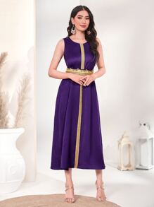 Al Najma Contrast Applique Dolman Sleeve Abaya - Purple - View 5