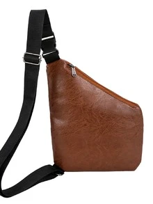 Men Zip Front Sling Bag - Brown - View 4