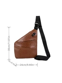 Men Zip Front Sling Bag - Brown - View 6
