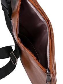 Men Zip Front Sling Bag - Brown - View 7