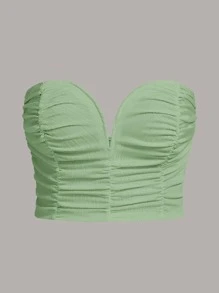 SHEIN ICON áo nữ kích thước lớn Xù màu trơn Gợi cảm - Màu xanh Bạc hà - Xem 1