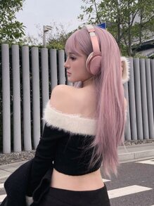 1 sợi tóc thẳng tổng hợp chịu nhiệt màu hoa cà Bộ tóc giả dài, dài 24 inch, làm từ sợi, thích hợp để sử dụng hàng ngày, sợi tóc tự nhiên và chân thực. - Bụi hồng - Xem 1