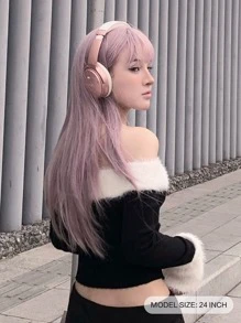 1 sợi tóc thẳng tổng hợp chịu nhiệt màu hoa cà Bộ tóc giả dài, dài 24 inch, làm từ sợi, thích hợp để sử dụng hàng ngày, sợi tóc tự nhiên và chân thực. - Bụi hồng - Xem 2