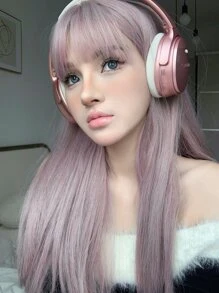 1 sợi tóc thẳng tổng hợp chịu nhiệt màu hoa cà Bộ tóc giả dài, dài 24 inch, làm từ sợi, thích hợp để sử dụng hàng ngày, sợi tóc tự nhiên và chân thực. - Bụi hồng - Xem 4