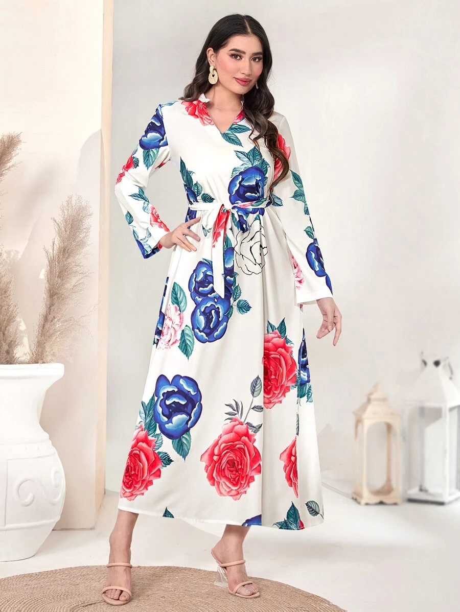 Seusyu 印花腰帶A字連衣裙 - 彩色 - 查看 1