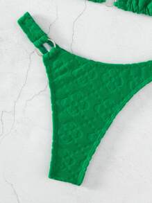 SHEIN Swim 環狀連接領口夏季海灘比基尼套裝 - 綠色 - 查看 3