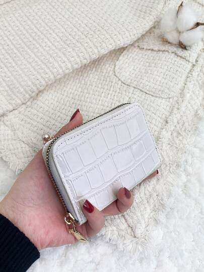 鳄鱼压纹翻盖石压纹拉链小钱包多卡位卡片收纳盒用于存储卡片轻便多层便携式身份证卡片简约时尚现代周年纪念学校用品教师礼物返校卡夹钱包名片夹信用卡夹女士钱包迷你钱包钱包钱包卡片钱包