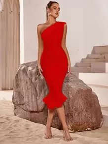ADYCE Vestido de cóctel ajustado con bajo de cola de sirena elegante, vestido de gala blanco semiformal adecuado para cumpleaños, invitado de boda, cena formal, baile de graduación, Pascua, ceremonia de graduación y otras ocasiones - Rojo - Ver 1