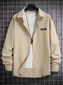 Manfinity Hombres 1 pieza Camisa con diseño de parche de letra - Albaricoque - Ver 1