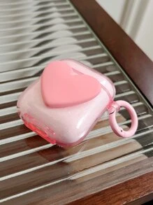 3D Heart Decor Clear Case Compatible With Airpods - Pink - View 2