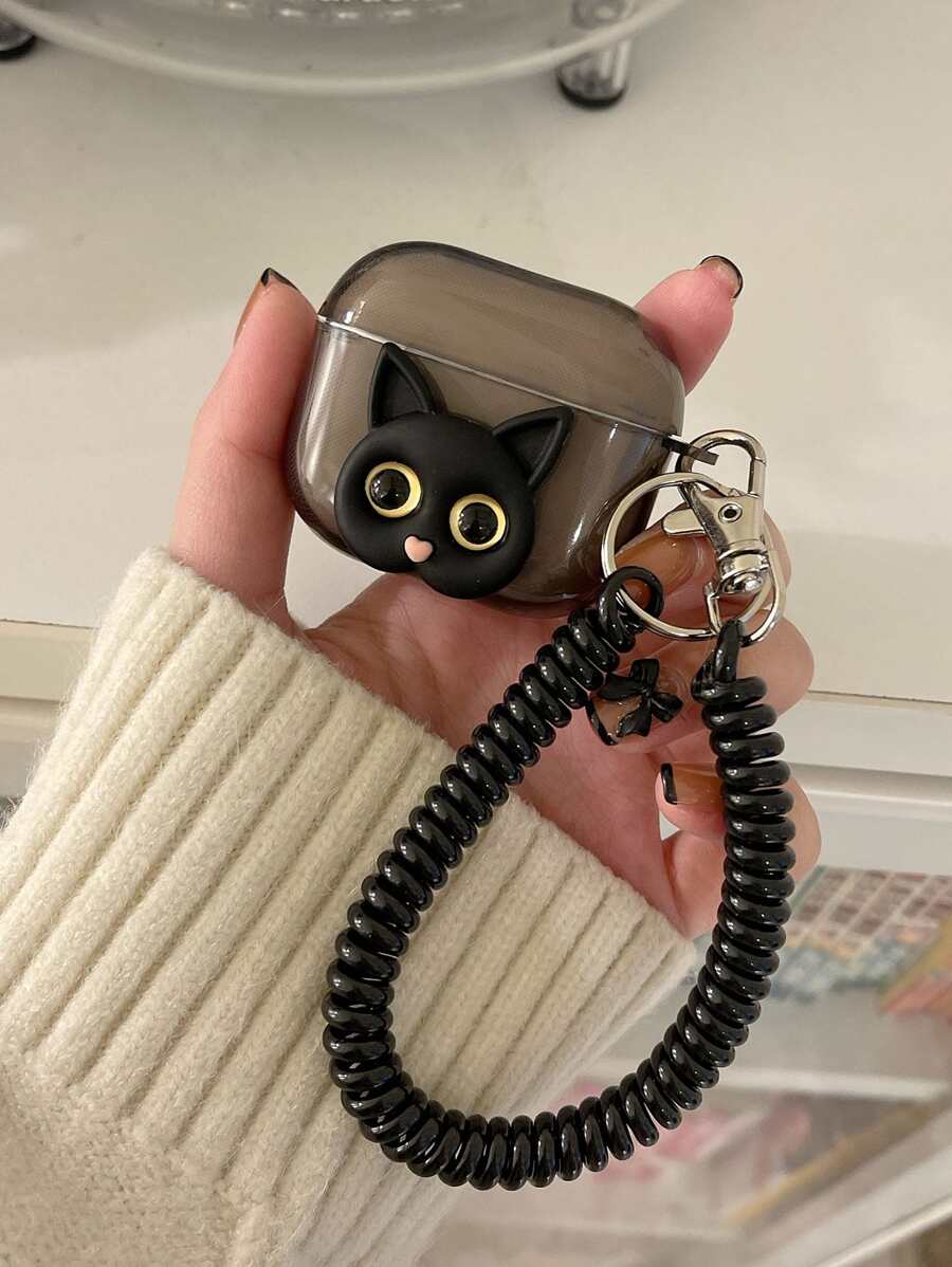 Cat Decor Case Compatible With AirPods - Black - View 1