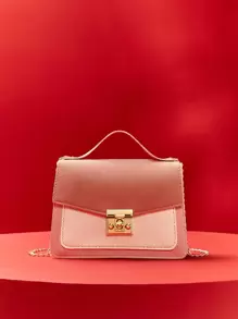 Không thấm nước, nhẹ, kiểu dáng công sở Mini Twist Lock Color Block Flap Chain Satchel Bag dành cho các cô gái tuổi teen Nữ sinh viên đại học, tân binh & nhân viên văn phòng Hoàn hảo cho văn phòng, đại học, công việc, kinh doanh, đi làm - Hồng - Xem 1