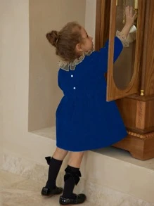 Toddler Girls Contrast Mesh Smock Dress - Royal Blue - View 2
