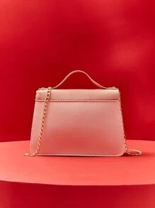 Không thấm nước, nhẹ, kiểu dáng công sở Mini Twist Lock Color Block Flap Chain Satchel Bag dành cho các cô gái tuổi teen Nữ sinh viên đại học, tân binh & nhân viên văn phòng Hoàn hảo cho văn phòng, đại học, công việc, kinh doanh, đi làm - Hồng - Xem 3