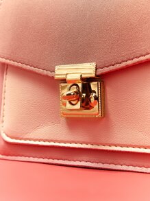 Không thấm nước, nhẹ, kiểu dáng công sở Mini Twist Lock Color Block Flap Chain Satchel Bag dành cho các cô gái tuổi teen Nữ sinh viên đại học, tân binh & nhân viên văn phòng Hoàn hảo cho văn phòng, đại học, công việc, kinh doanh, đi làm - Hồng - Xem 4
