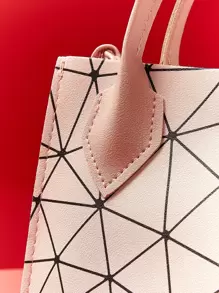 幾何圖案按紐扣手提包 - 粉色 - 查看 5