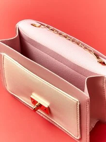 Không thấm nước, nhẹ, kiểu dáng công sở Mini Twist Lock Color Block Flap Chain Satchel Bag dành cho các cô gái tuổi teen Nữ sinh viên đại học, tân binh & nhân viên văn phòng Hoàn hảo cho văn phòng, đại học, công việc, kinh doanh, đi làm - Hồng - Xem 5
