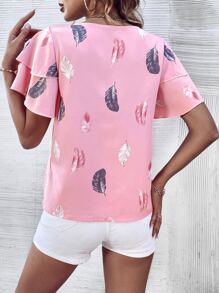 SHEIN Clasi Graphic Print Layered Sleeve Blouse - Pink - View 2