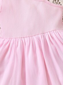 嬰兒不對稱領肩部蝴蝶結網紗覆蓋洋裝 - 淺粉色 - 查看 4