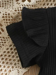 Baby Girl Ruffle Trim Bodysuit & Plaid Print Skirt & Accessory Headband - Black and White - View 3