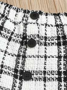 Baby Girl Ruffle Trim Bodysuit & Plaid Print Skirt & Accessory Headband - Black and White - View 6