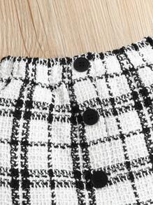 Baby Girl Ruffle Trim Bodysuit & Plaid Print Skirt & Accessory Headband - Black and White - View 8