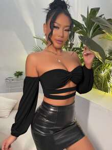 SHEIN SXY Summer Sexy Off Shoulder Twist Front Cut Out Crop Top