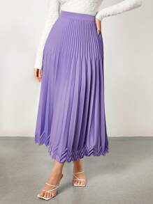 BizChic High Waist Chevron Pattern Pleated Skirt Workwear - Lilac Purple - View 6