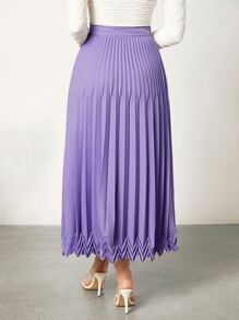 BizChic High Waist Chevron Pattern Pleated Skirt Workwear - Lilac Purple - View 2